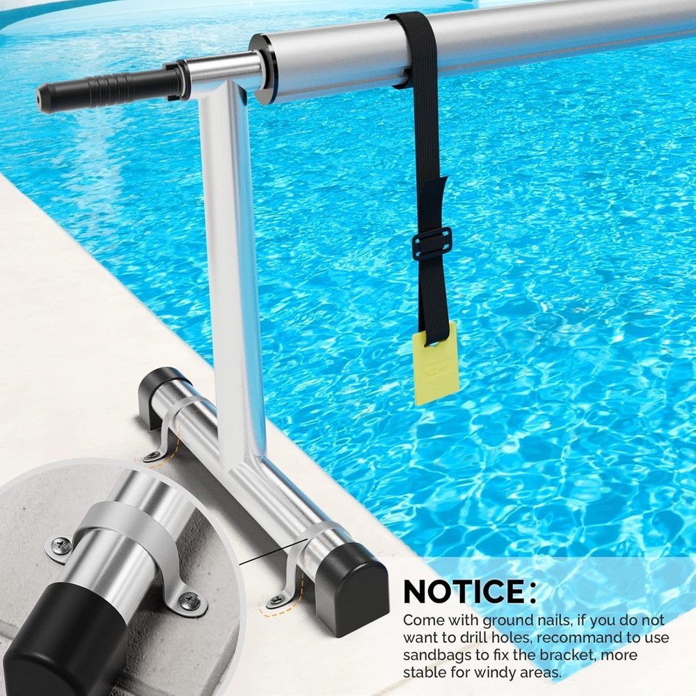18 Ft Aluminum Pool Cover Reel for Inground Pools Solid Crank Lockable