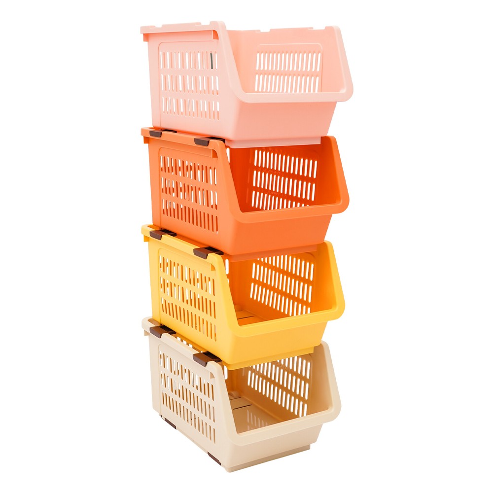 4PACK Household Plastic Storage Baskets, Small Pantry Organizer Bins Stackable