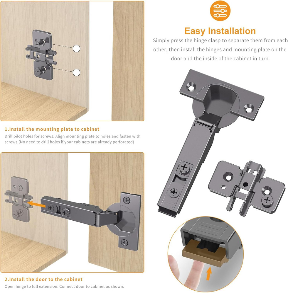 50 Pack Soft Close Concealed Hinges, 105° Open, Black Titanium Finish