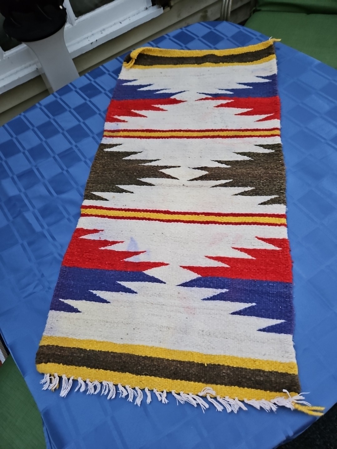 Vintage Navajo Rug Small Native American Indian 20x39 Geometric Weaving Antique