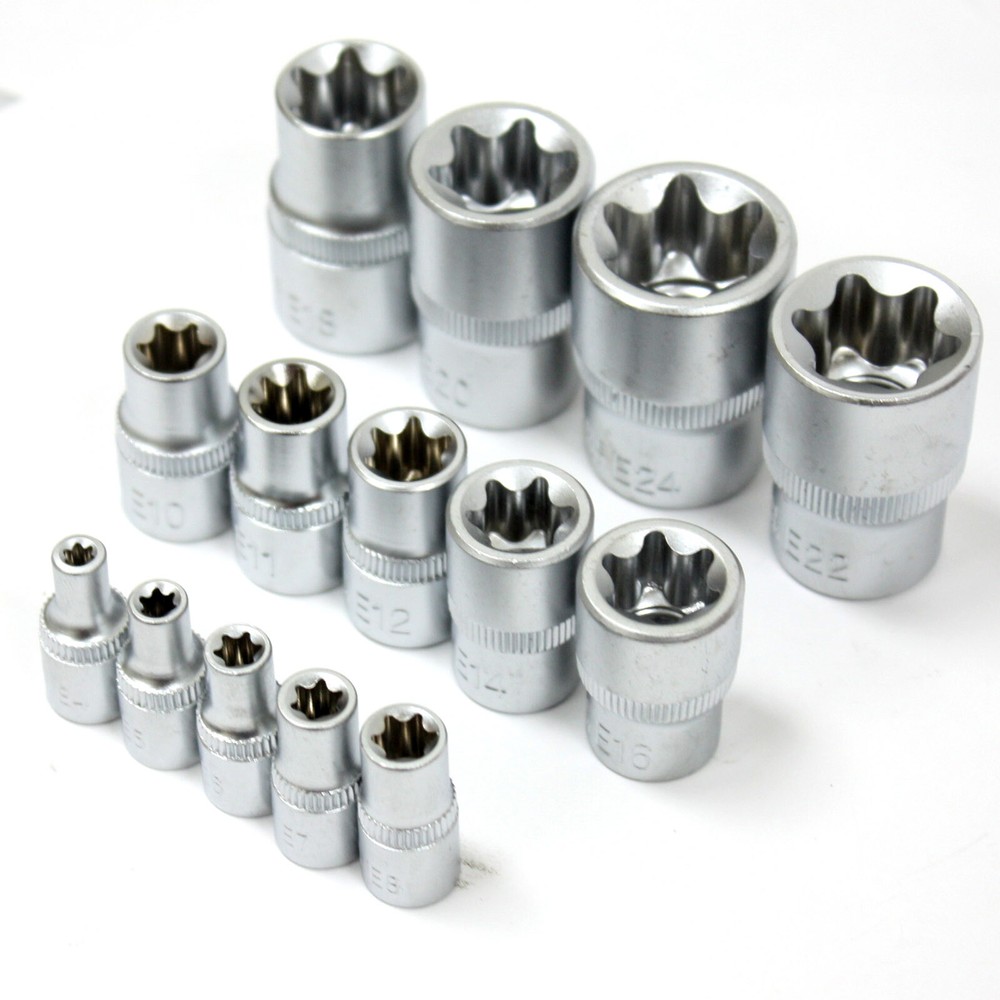 14 pc E Type Torx Star Female Socket Set 1/4" 3/8" & 1/2" Drive E4 - E24