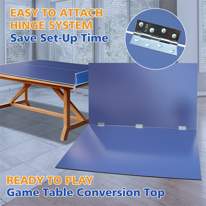 8FT Blue Mid-Size Foldable Table Tennis Conversion Top Ping Pong Table Indoor