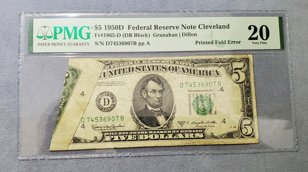 1950d series $5 note-cleveland-print fold over error