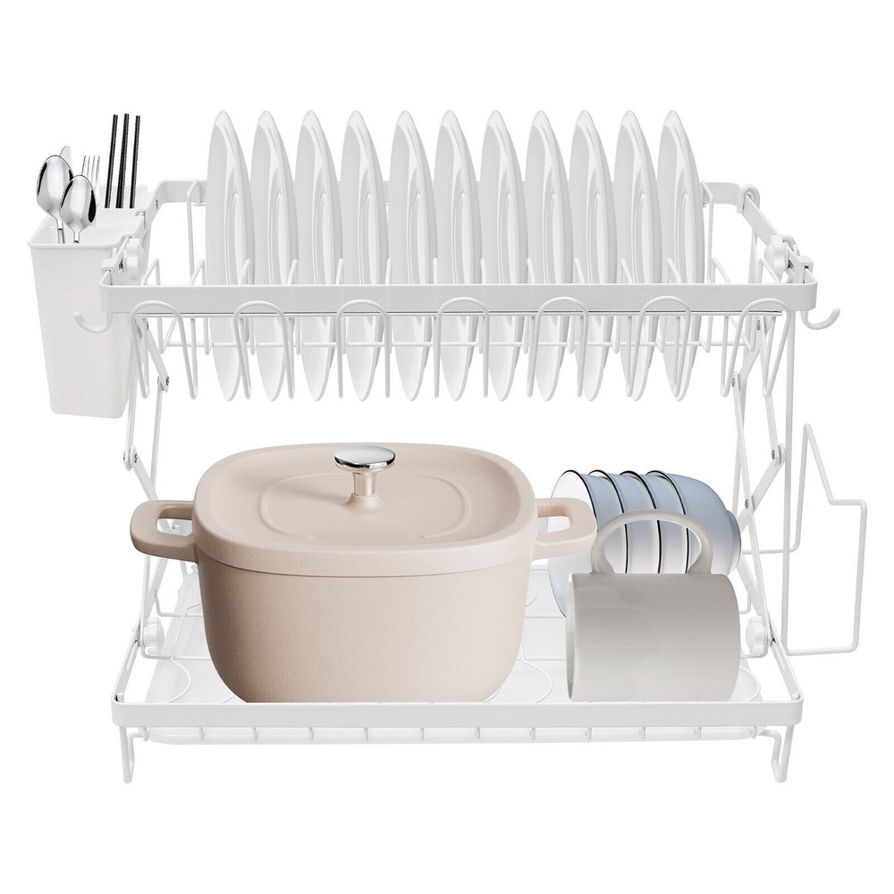 2 Tier Dish Drying Rack for Kitchen, Foldable Dish Drying Rack, Dish Drying Rack