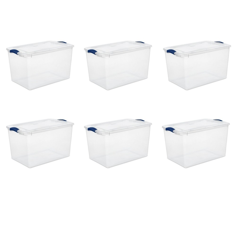 Sterilite Large Storage Bin 66 Quart Clear Plastic Storage Container 6 pack