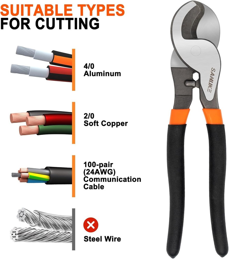 10 Inch Cable Cutters, Sanuke High Leverage 10" cable cutter, Copper
