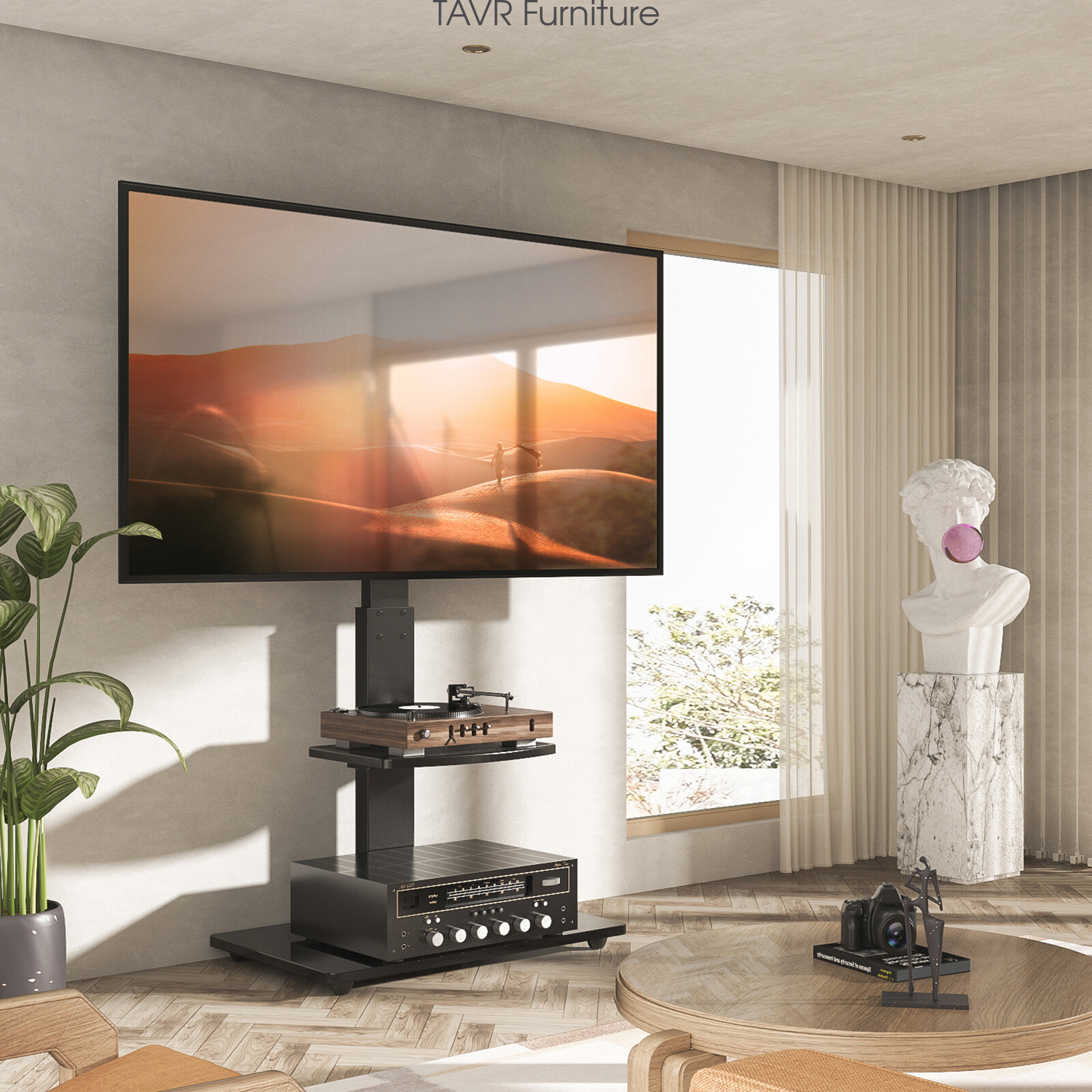 Swivel Floor TV Stand with Mount Bedroom for 32-65 inch LCD LED OLED TV