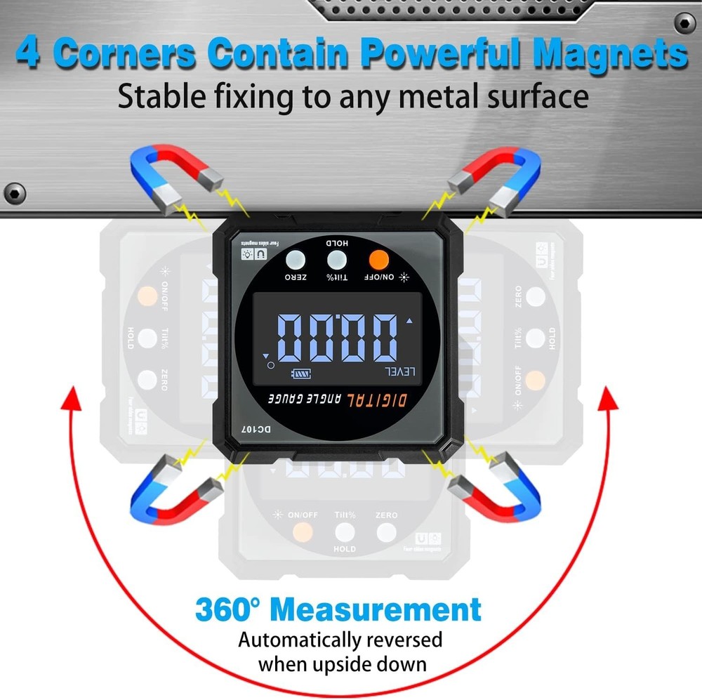 4-Sided Magnetic Digital Angle Finder with Backlight - Ultimate Carpentry Tool