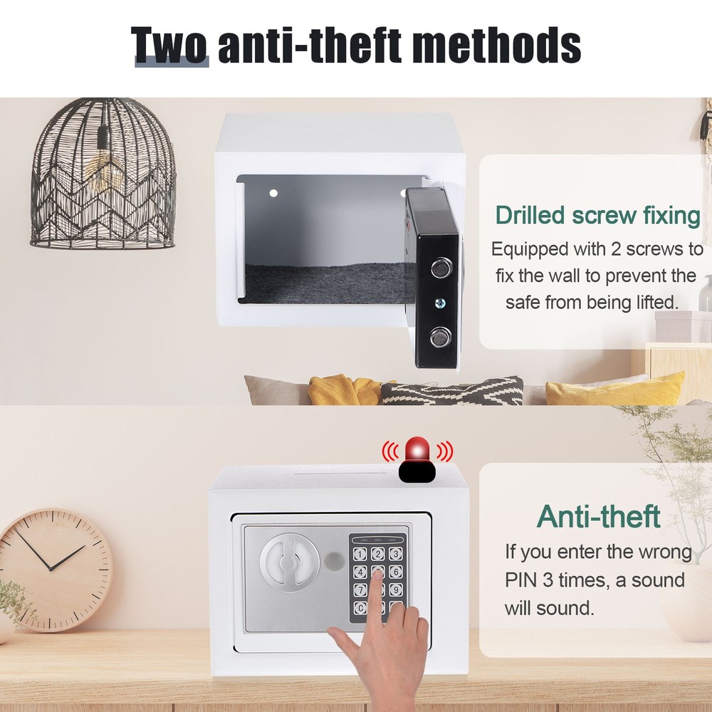Small Safe Box Digital Electronic Security Safe Box for Home White