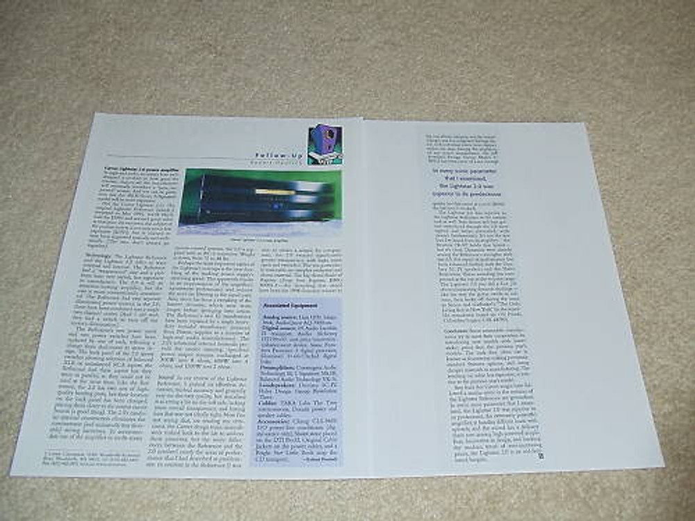 Carver Lightstar 2.0 Amplifier Article 2 pgs 1998, 2 pg