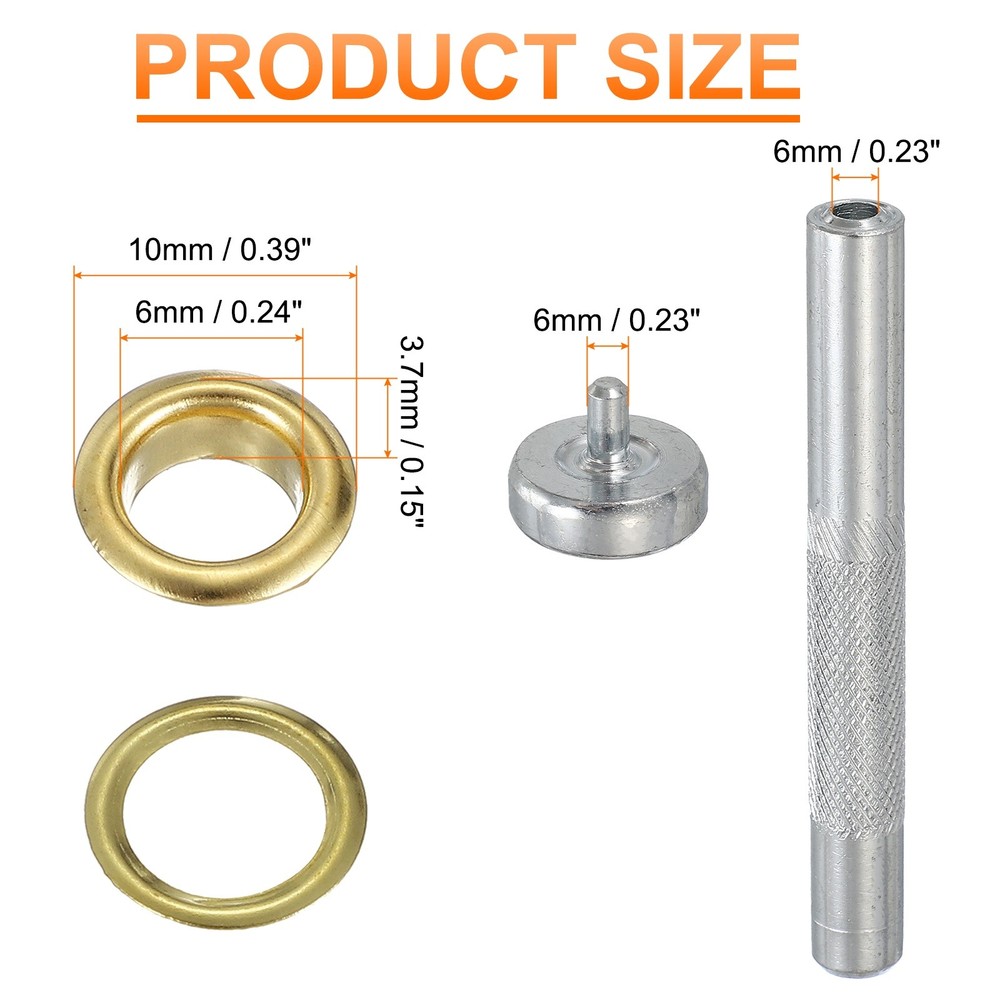 20Set Grommets Eyelets Kit 6mm Copper Eyelets with Setting Tool Gold