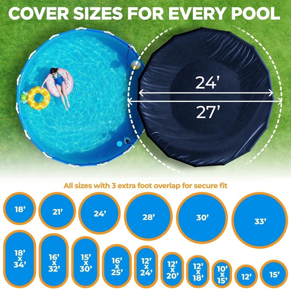 Navy Blue 24 ft Pool Cover with Drawstring for Easy Installation & Security