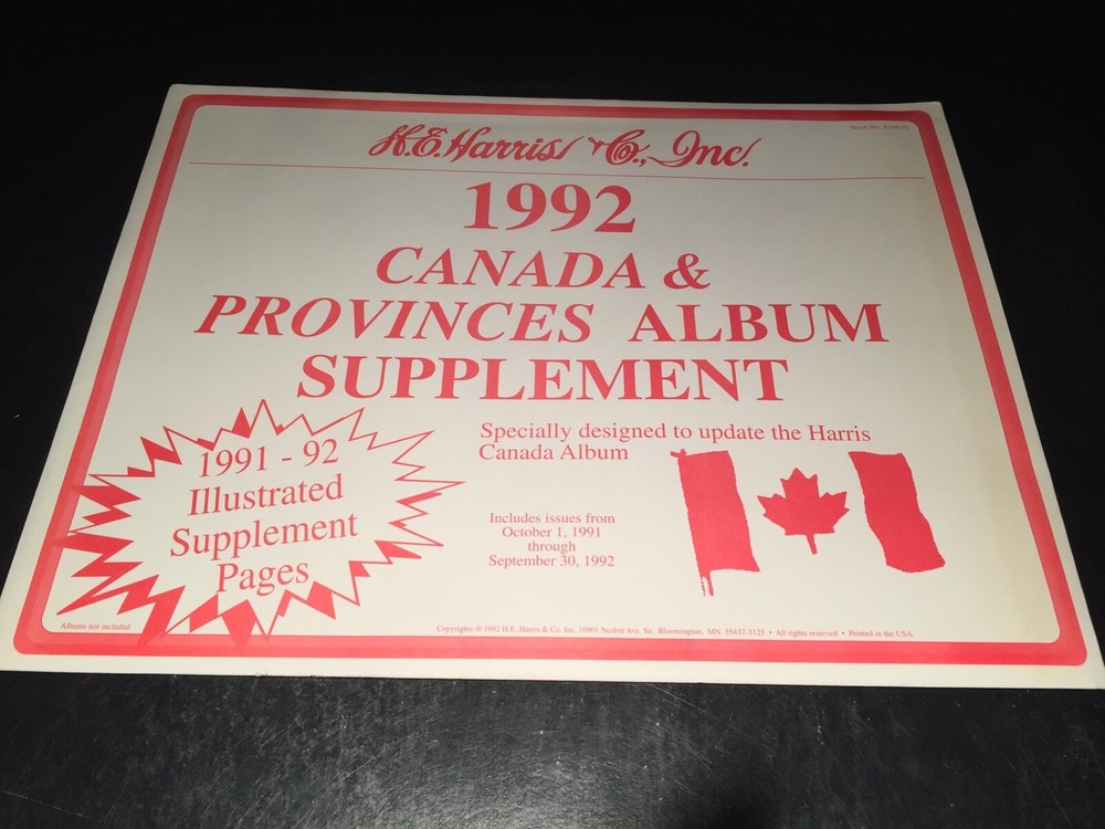 H.E. Harris Canada Stamp Album Supplement  - 1992- New