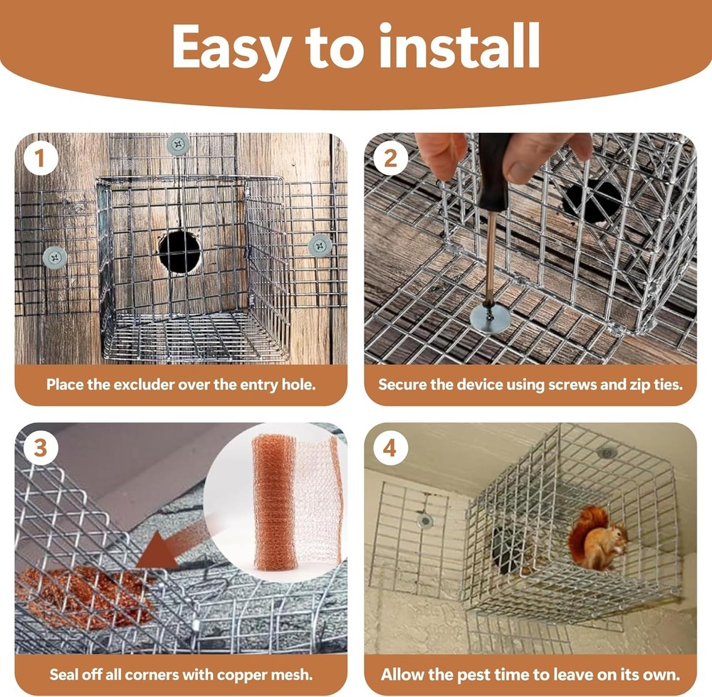 Humane Squirrel Excluder One Way Door Attic Copper Mesh Trap