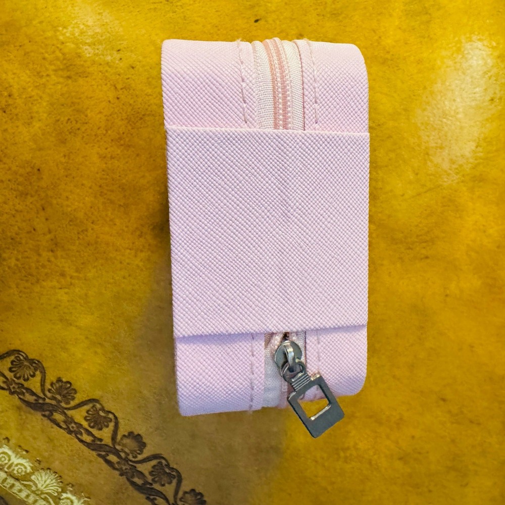 2 Pink Travel Jewelry Box Snap Close Rectangular & Full Zip Square Compartments