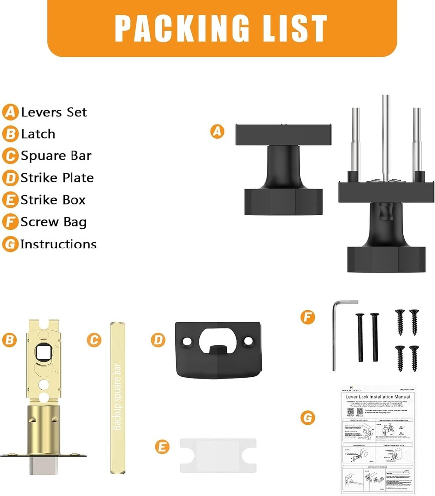 Amerdeco 3 Pack Privacy Door Knobs Matte Black Privacy,