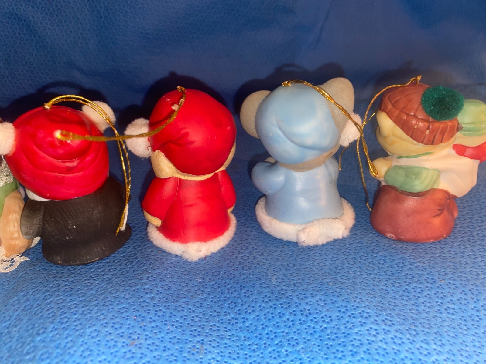 11 Vintage Jasco Cute Critter Christmas Bell Porcelain Bisque Ornaments
