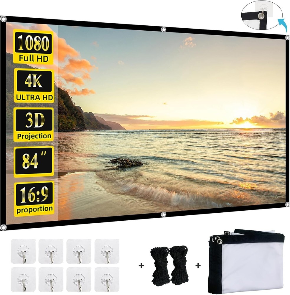 Versatile 84" 4K Double-Sided Projection Screen - Easy Install for Any Setting
