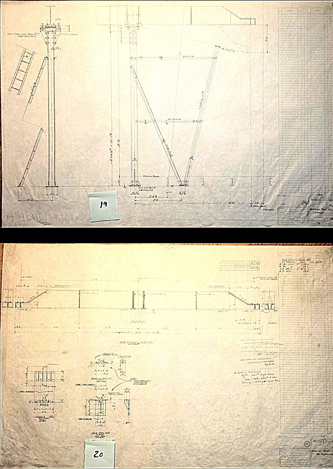 Original 1930's Industrial OIL DERRICK Technical drawings, Diazo/Blueprint LOT