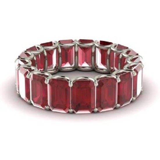 7.50 Ct Natural Emerald Shape Ruby Diamond Ring 14K Solid White Gold