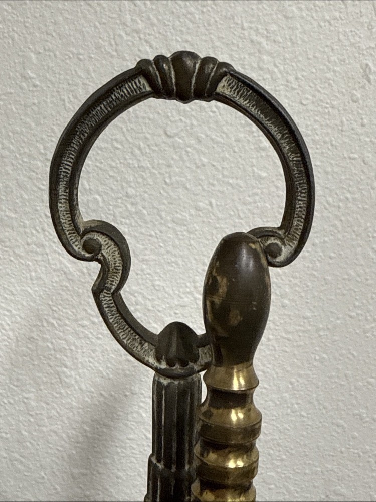 Vintage Solid Brass Fireplace Tool Set – Complete 4-Piece Hearth Set Nice Patina