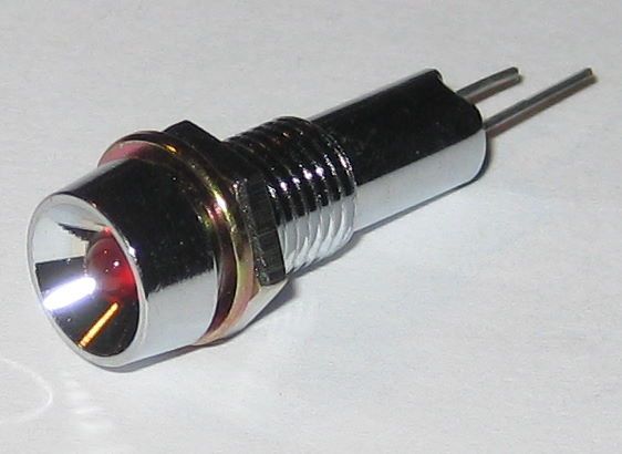 Panel Mount LED - Red - Chrome Case - 5V - 5/16" Mounting - Includes Lockwasher