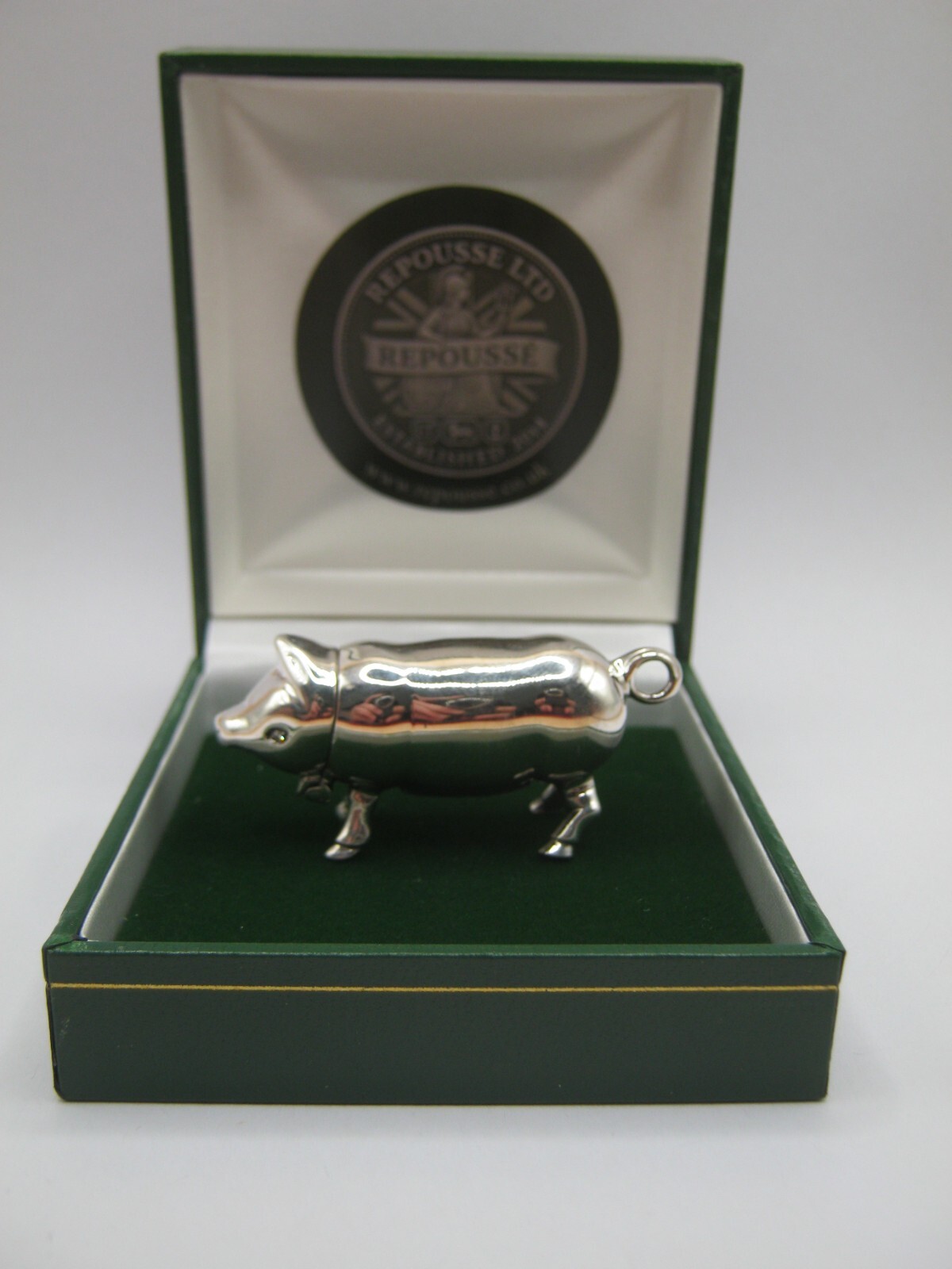 Unusual Sterling Silver Pig Vesta Case Match Safe With Real Diamond Eyes