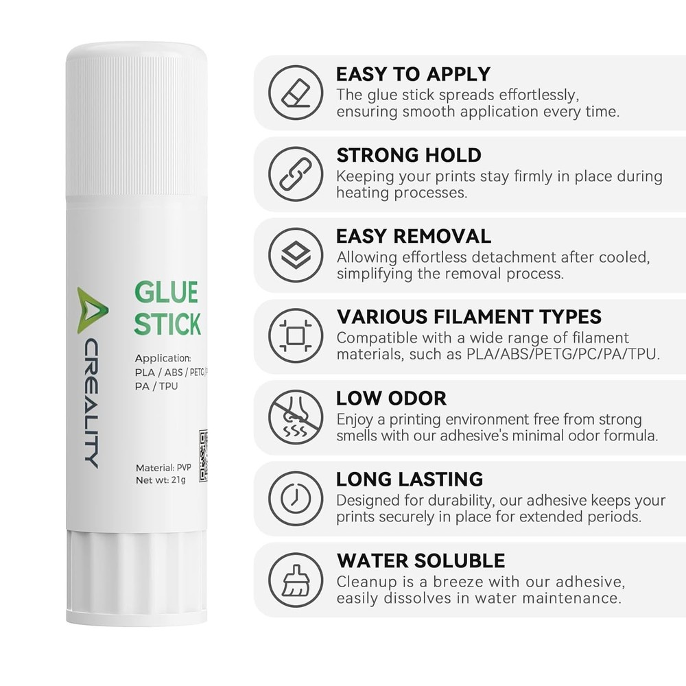 Creality 3D Printer Glue Sticks PVP Solid Glue Sticks for 3D Printer Hot Bed, En