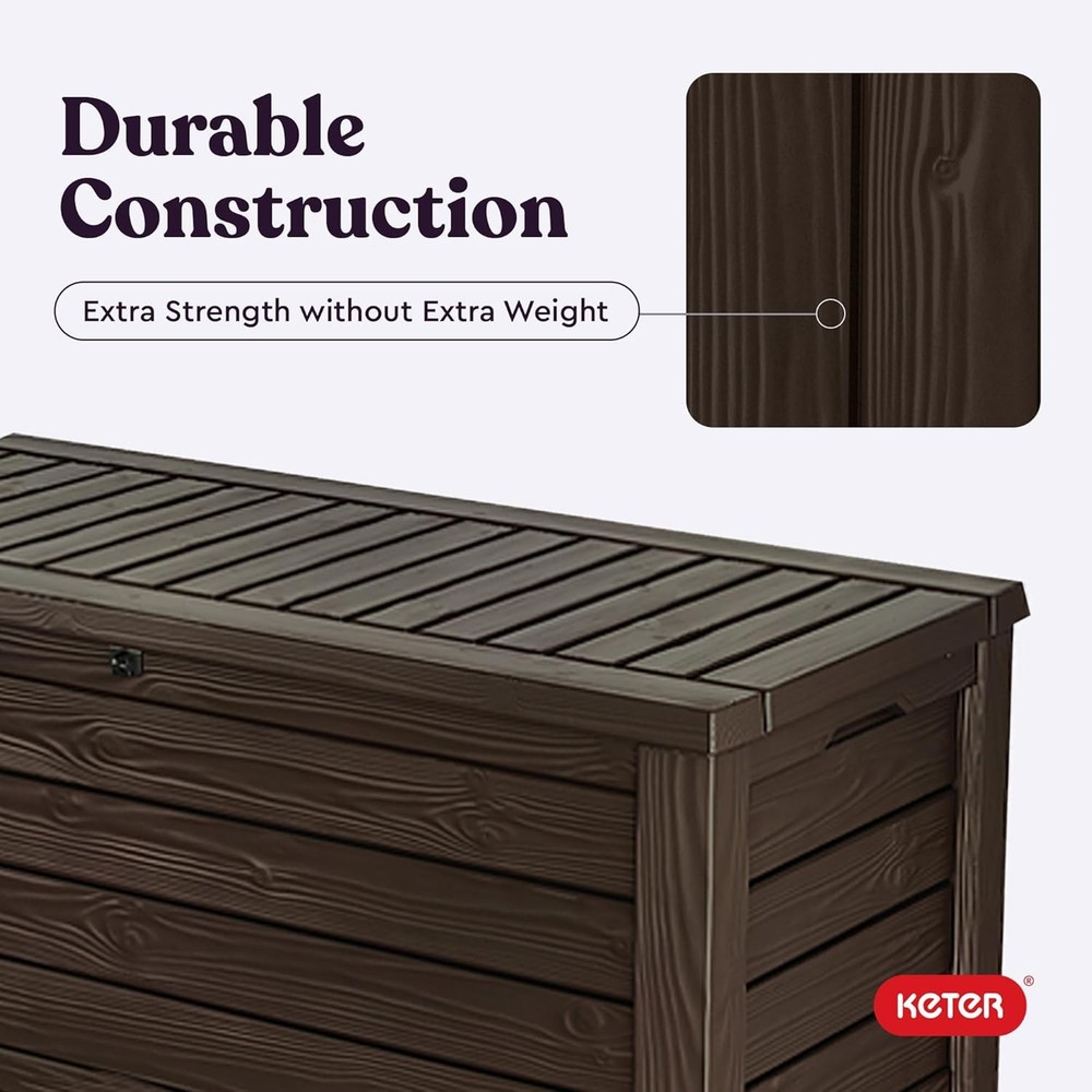 Keter 150 Gallon Deck Box Outdoor Storage Bench Seat Lockable Brown