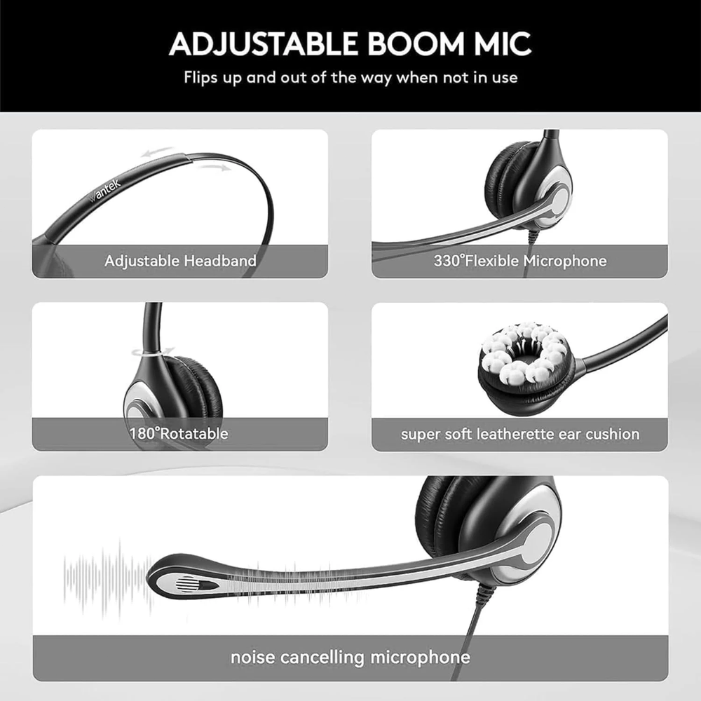 Wantek 3.5mm/USB/Type C Wired Headset With Microphone Noise Cancelling for PC