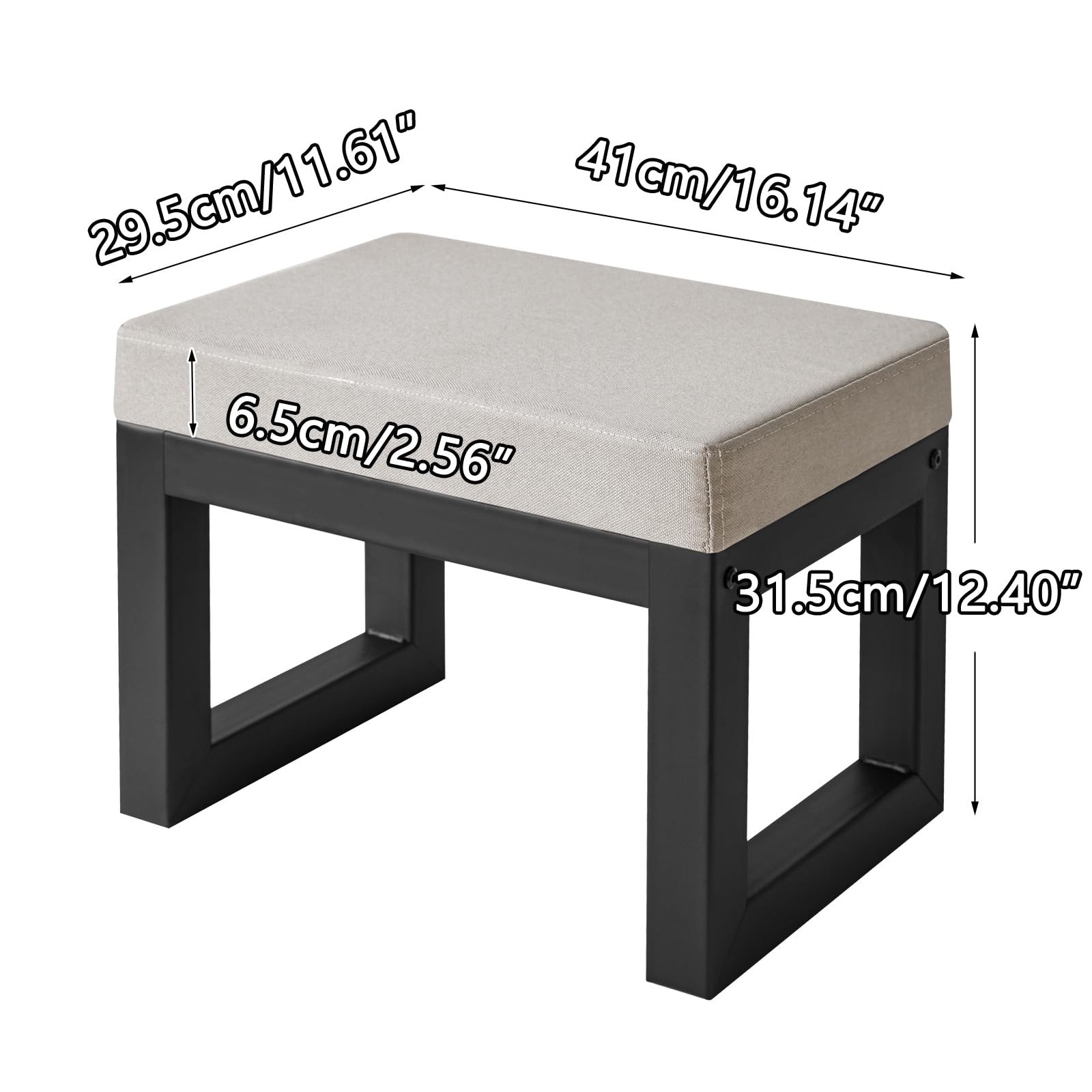 16 Inch Small Foot Stool Ottoman, Rectangle Linen Foot Rest with Padded Seat ...