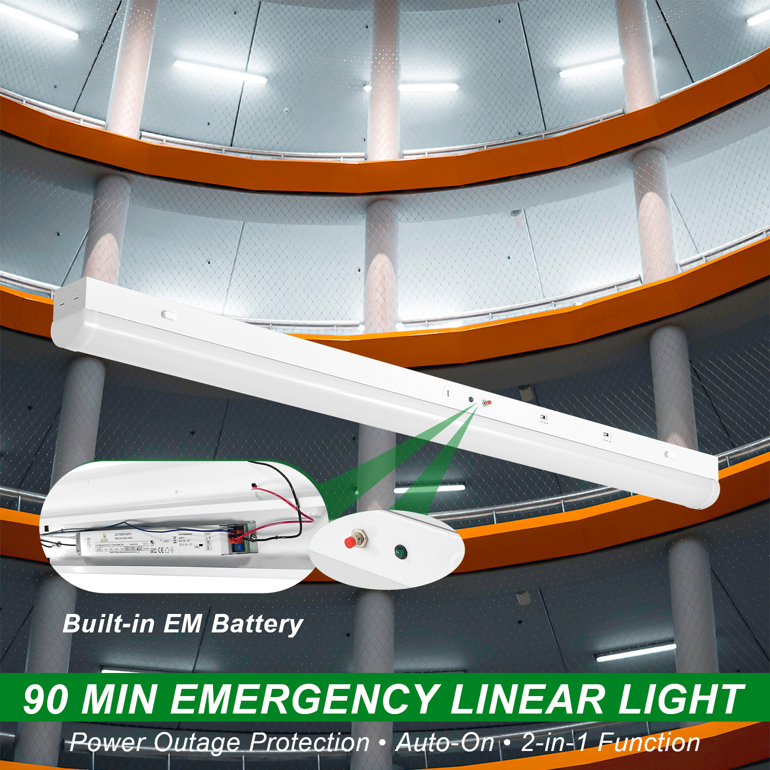 4FT LED Linear Strip Light Fixtures with Emergency Battery 40W/32W/24W, 3CCT