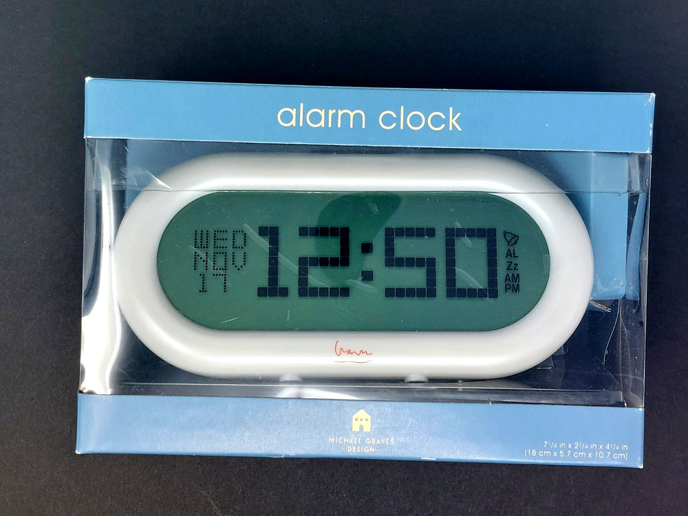 MICHAEL GRAVES DESIGN Postmodern Pearlized White LCD Display Alarm Clock & Date!