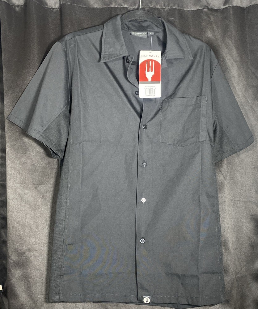 Chef works Mens Black Chef Shirt Size Medium