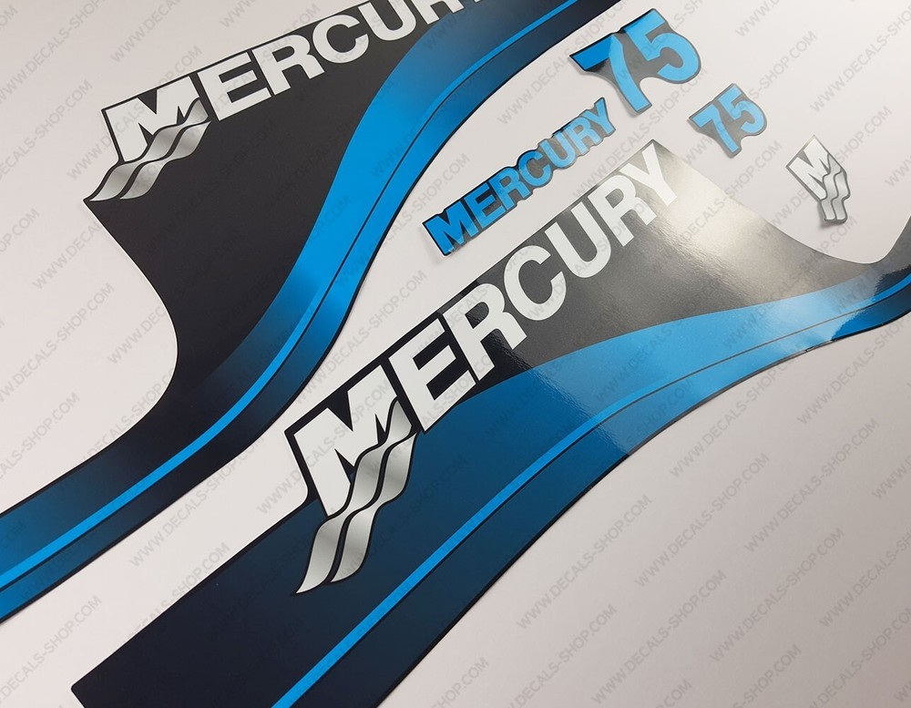 Mercury 75 hp Two Stroke outboard engine decals BLUE sticker set reproduction