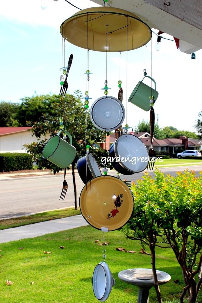 Windchimes Mobile Enamel Plate Spoon Fork Hanging Cup Decoration Windchimes