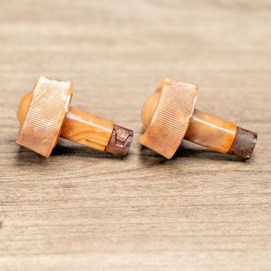 Midcentury Bendix Radio Knobs 2pc Caramel Swirled Plastic 1/4" Opening D Shaft