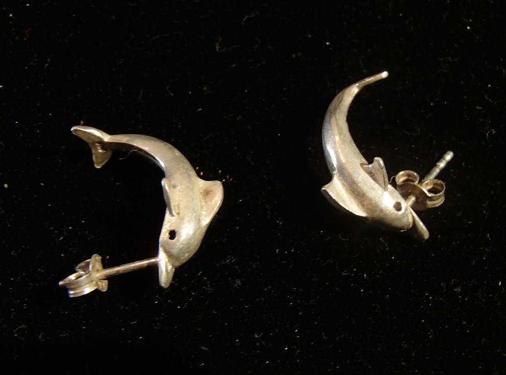 925 STERLING SILVER DIVING DOLPHINS PIERCED EARRINGS