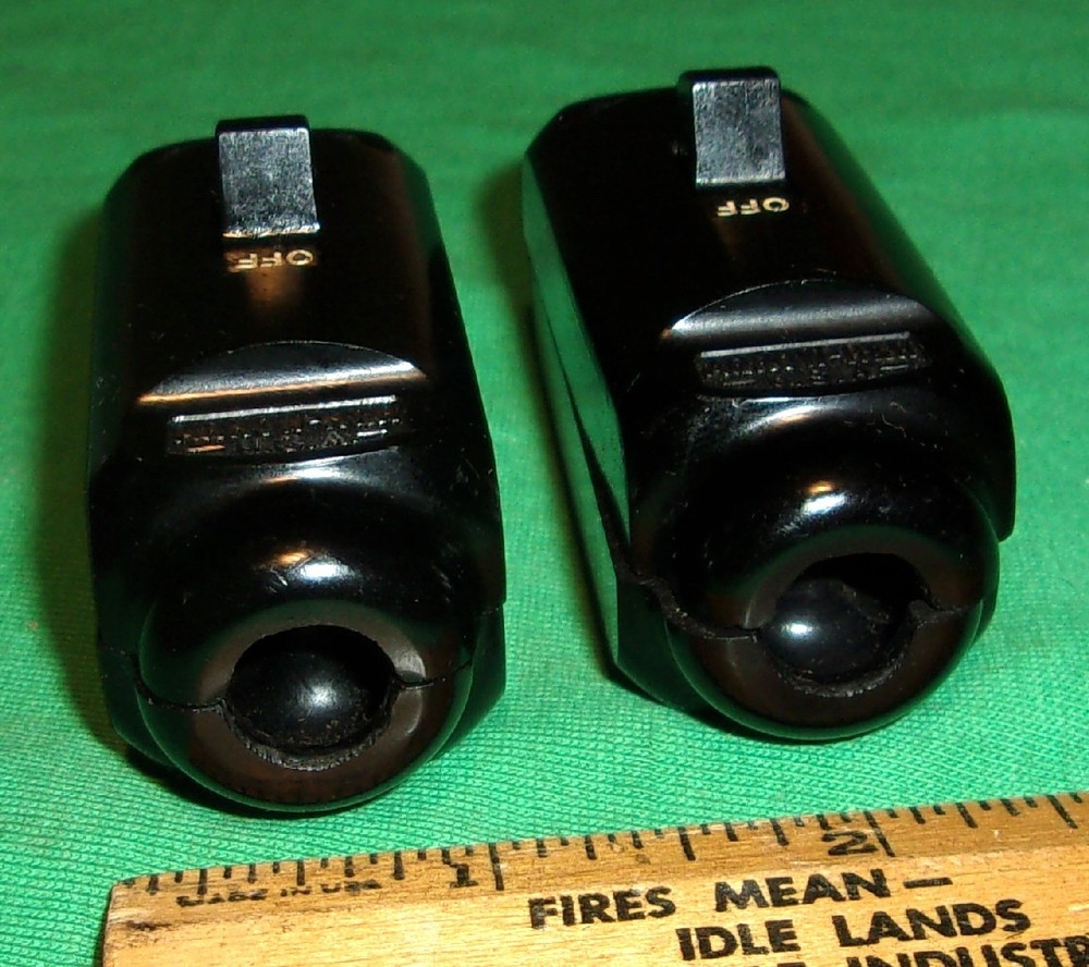 (2) NICE Vintage Black Bakelite Inline Spring Switch 10A-250V ARROW H & H (STDP)