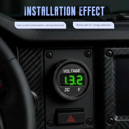 LED Digital Display Voltmeter Panel, DC 5 to 48 V Mini Round Panel Green