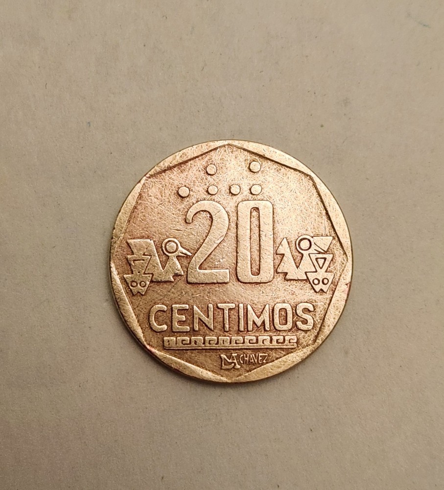 Peru coin,  20 Centimos,  1993