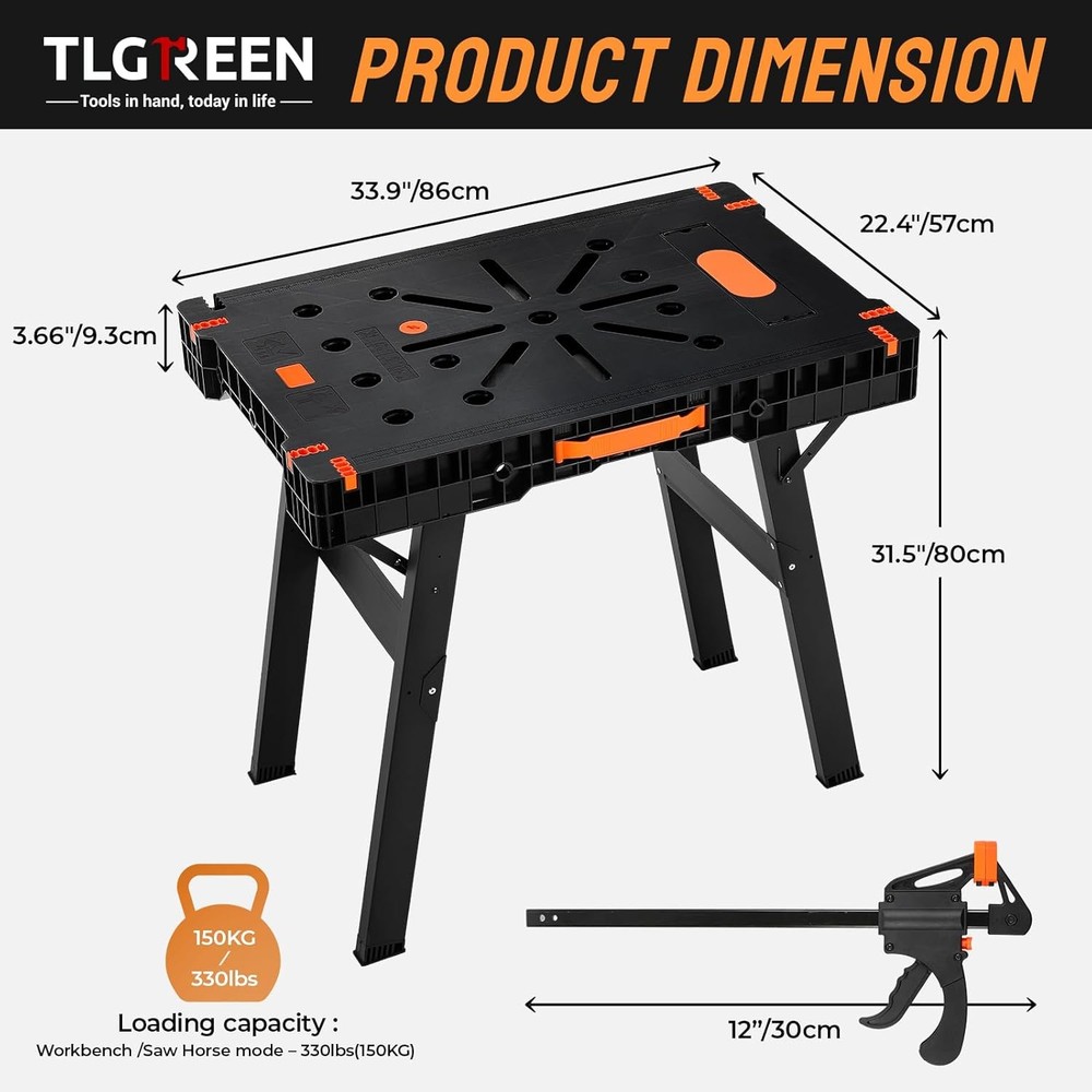 Folding Work Bench Portable Work Table for Garage, Table Saw,Workshop,Home DIY
