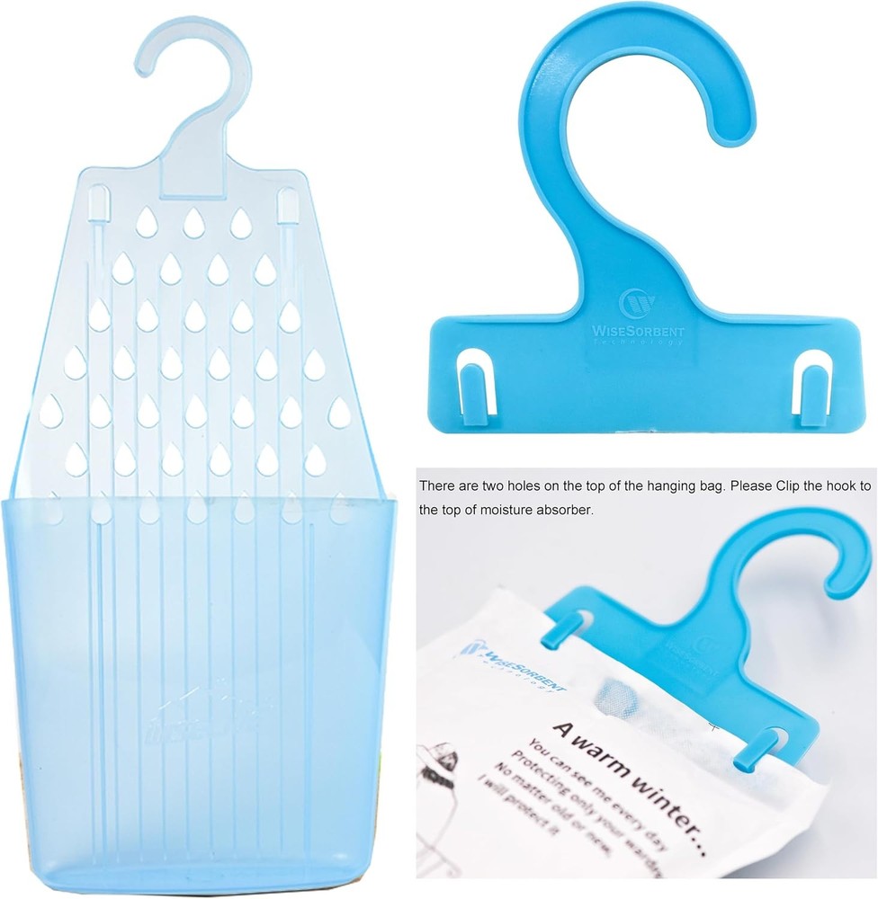 Moisture Absorber Packets with Plastic Case & Hook, Odor 4 Piece Set, Blue