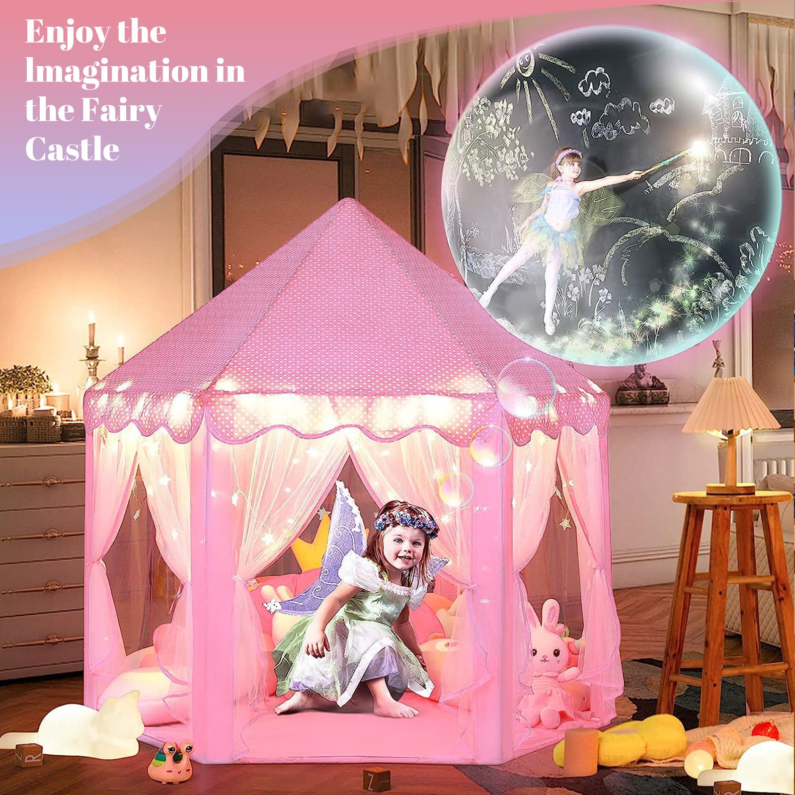 Girls Princess Castle Play Tent Large Indoor Outdoor Kids Playhouse Gift Pink US