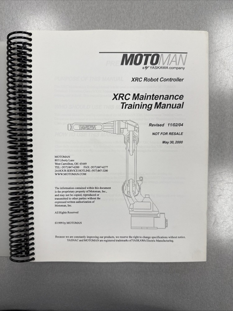 Yaskawa motoman XRC Robot Controller Maintenance Training Manual 1999
