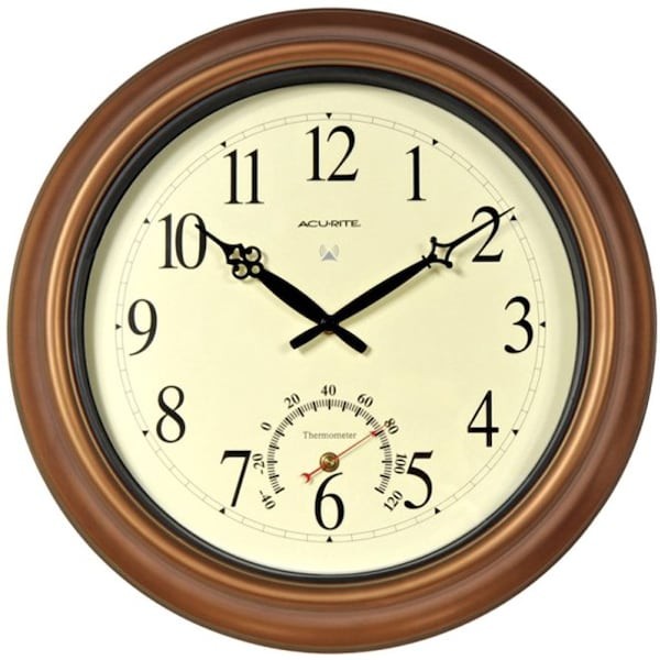 18" Analog Thermometer Wall Clock, Brown, 50314A2