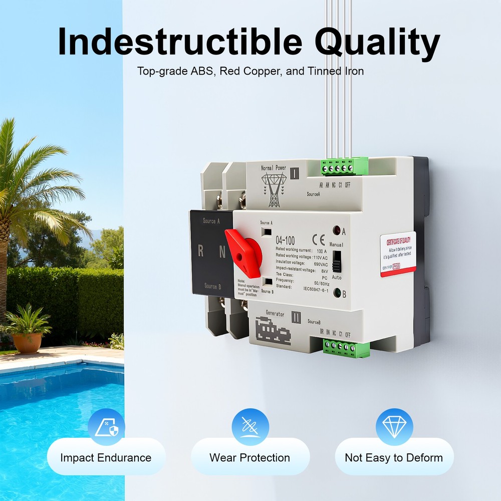 Automatic Transfer Switch Dual Power 100A 2P Power Generator Changeover Switch