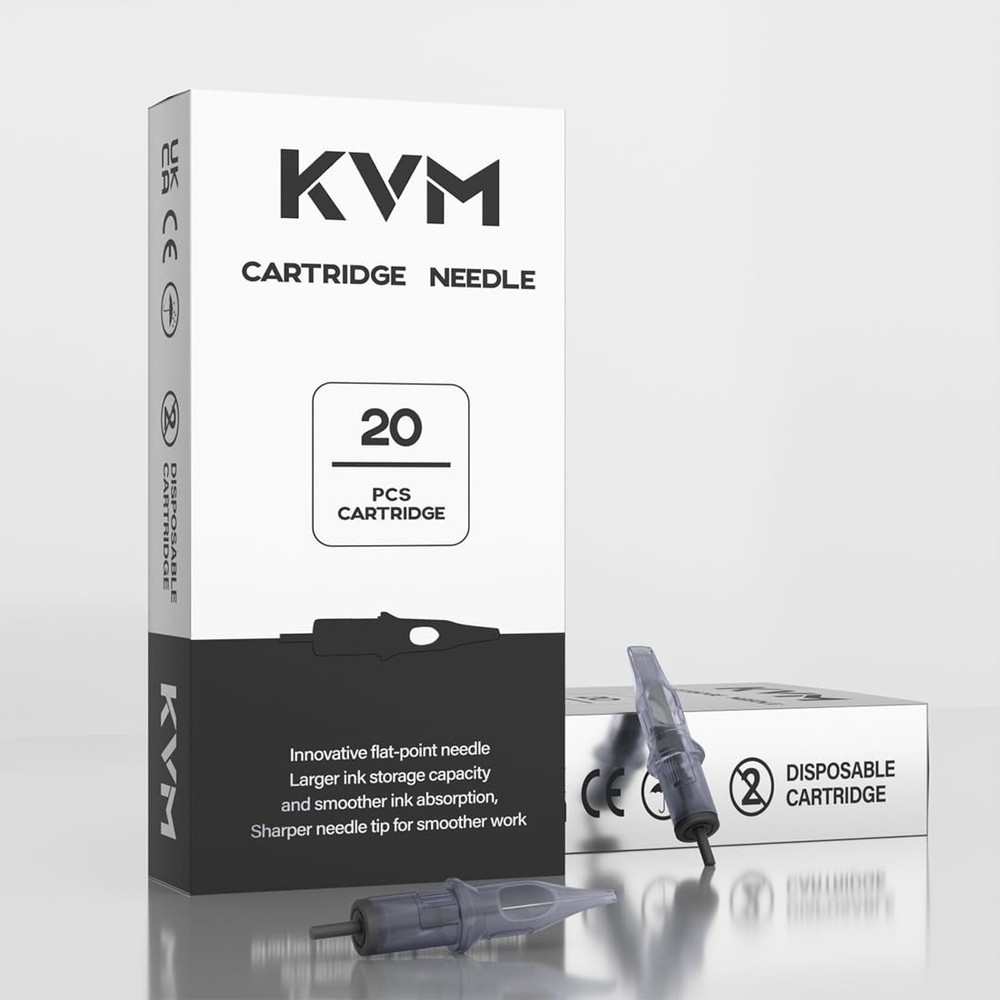 20 Pack KVM Professional Tattoo Needles - Deep Ink Grooves, Sharp Flat 1205RL