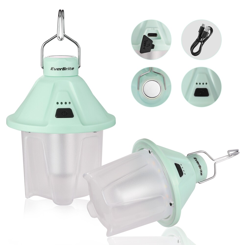 2PACK 450LM Rechargeable Camping Lantern Magnetic Top Hook 5 Lighting Mode USB C