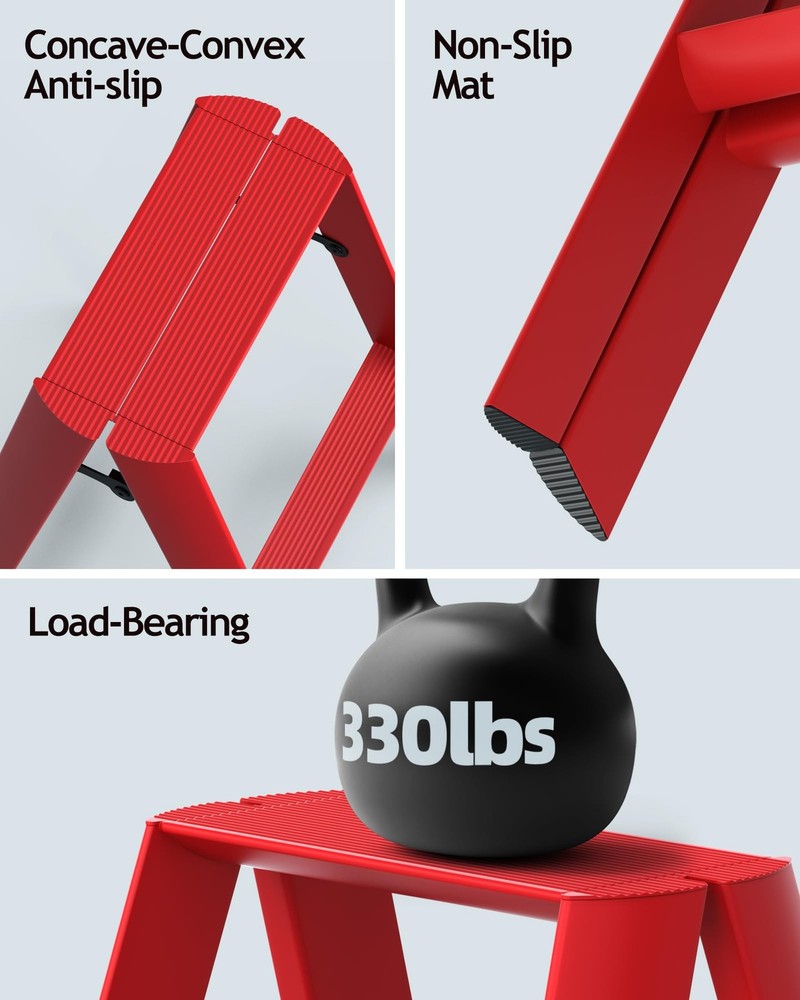 2 Step Stool, Aluminum Foldable Step Ladder, Lightweight Stable Stool with Non-S